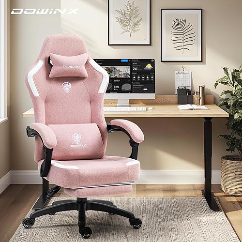 Miniatura 2 de Dowinx - Silla de tela para videojuegos con cojín de muelles de bolsillo, silla de computadora transpirable con soporte lumbar de masaje y