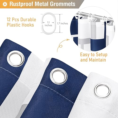 Miniatura 4 de BTTN Cortina de ducha de tela de 60 x 72 pulgadas, juego de cortina de ducha de tela geométrica con 10 ganchos de plástico, cortinas de ducha