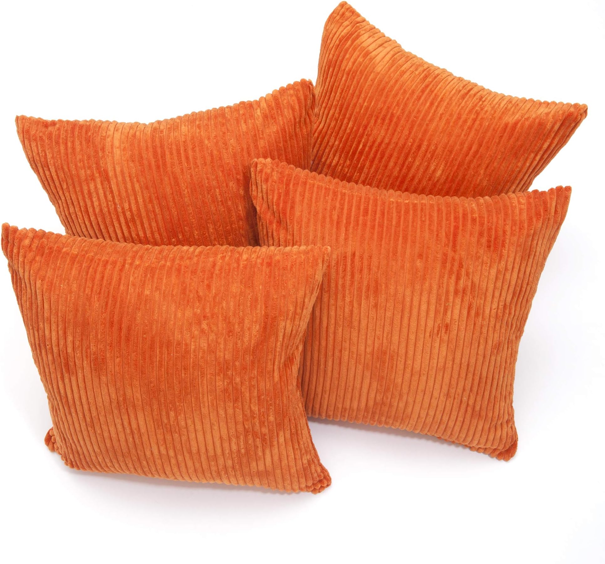 A Set of Four 18in x 18in Chenille Stripe Cushion Covers in Burnt Orange