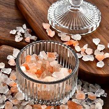 Crystal Glass Salt Cellar with Lid 7oz Clear Salt Box Salt and Pepper bowls, Salt Container Holder for Kitchen, glass Storage jars for Candies, Sugar, Decorative Kitchen & Dining Table Essential