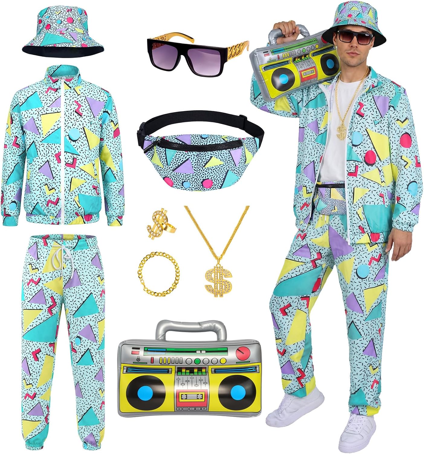 80s Outfit for Men Track Suits - 80s 90s Theme Party Costume, Funny Halloween Hip-Hop Vintage Athletic Sportswear