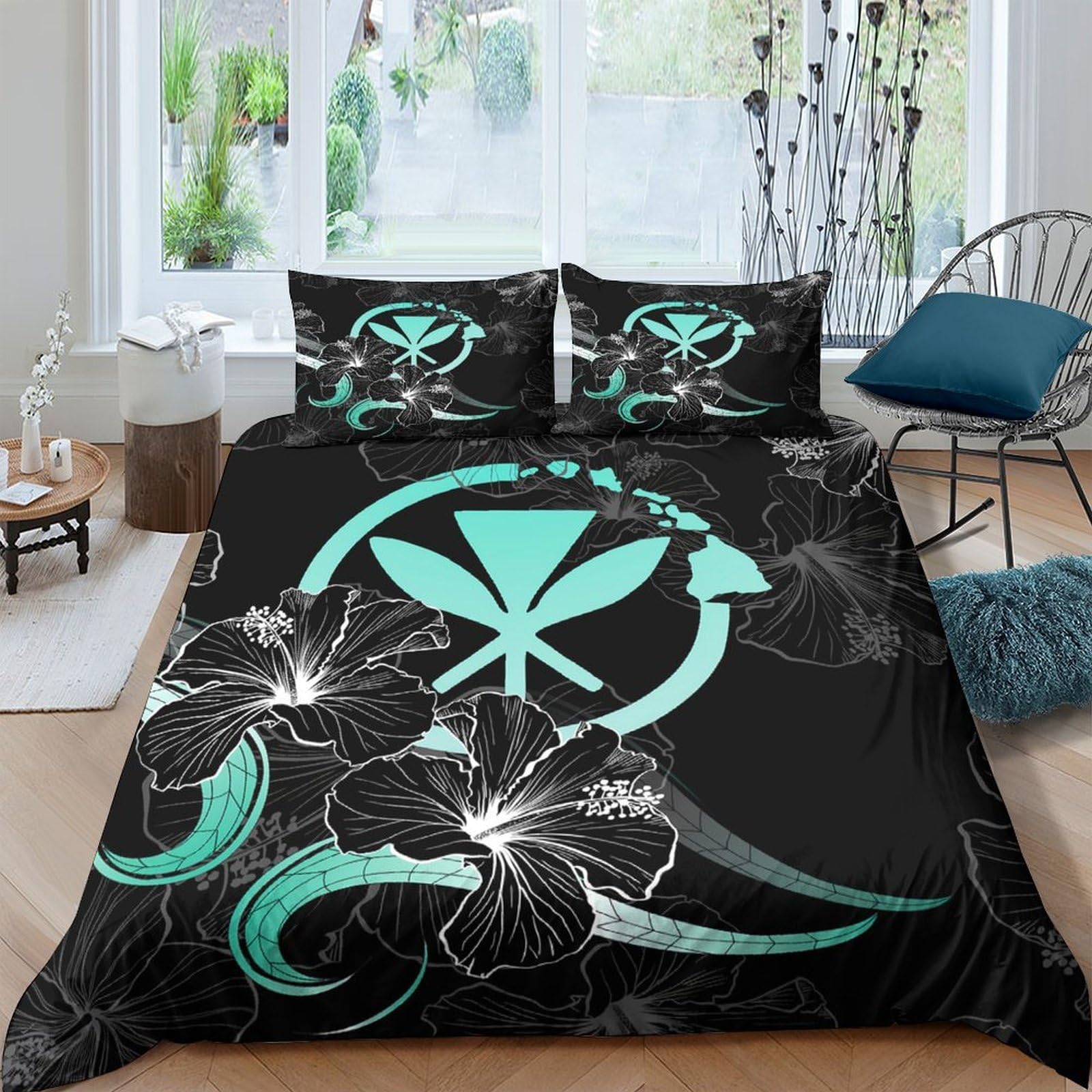Ctjqhvkz Style-4 3D Printed Aqua Leaf Fitted Sheet Microfiber Black Floral Mattress Cover Anti-Slip Bedroom Home Decor Easy Care Single（135X200cm）