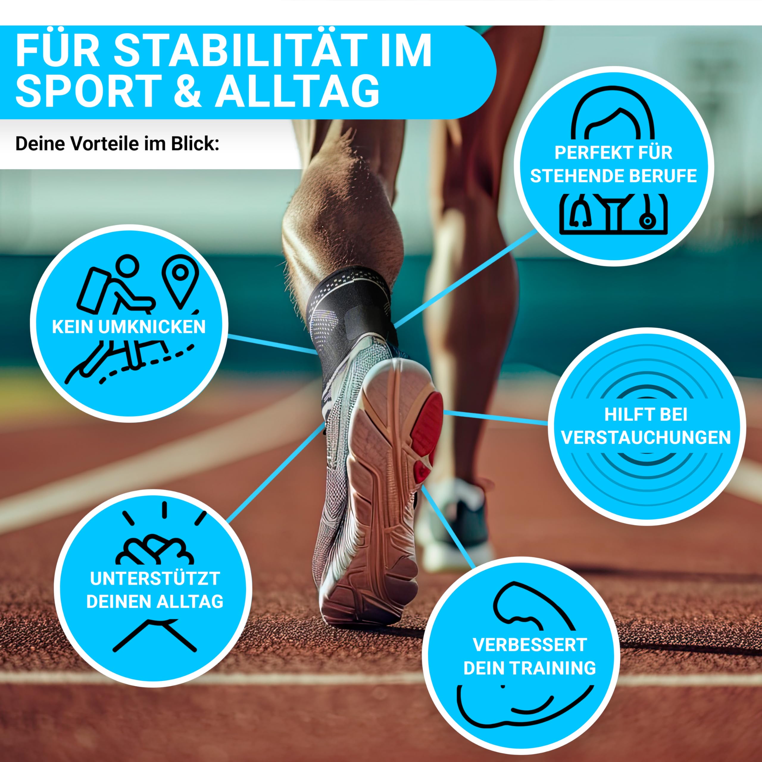 Sprunggelenkbandage [TESTSIEGER 1,1] | Einstellbare Knöchelbandage [Damen & Herren] atmungsaktiv & stützend | Fußgelenkbandage für Achillessehne Schutz vor Umknicken & Verletzung im Sport und Alltag