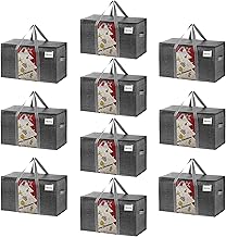 VENO 10 Pack Moving Bag & Large Christmas Storage Bin with lids for Decorations, Garland, Lights. Moving Boxes Packing Supplies for College Dorm. Extra Large Heavy Duty Totes(Dark Gray, 10 Pack)