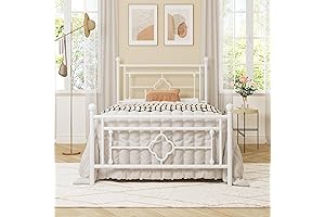 Allewie White Metal Twin Bed Frame with Vintage Headboard and Footboard