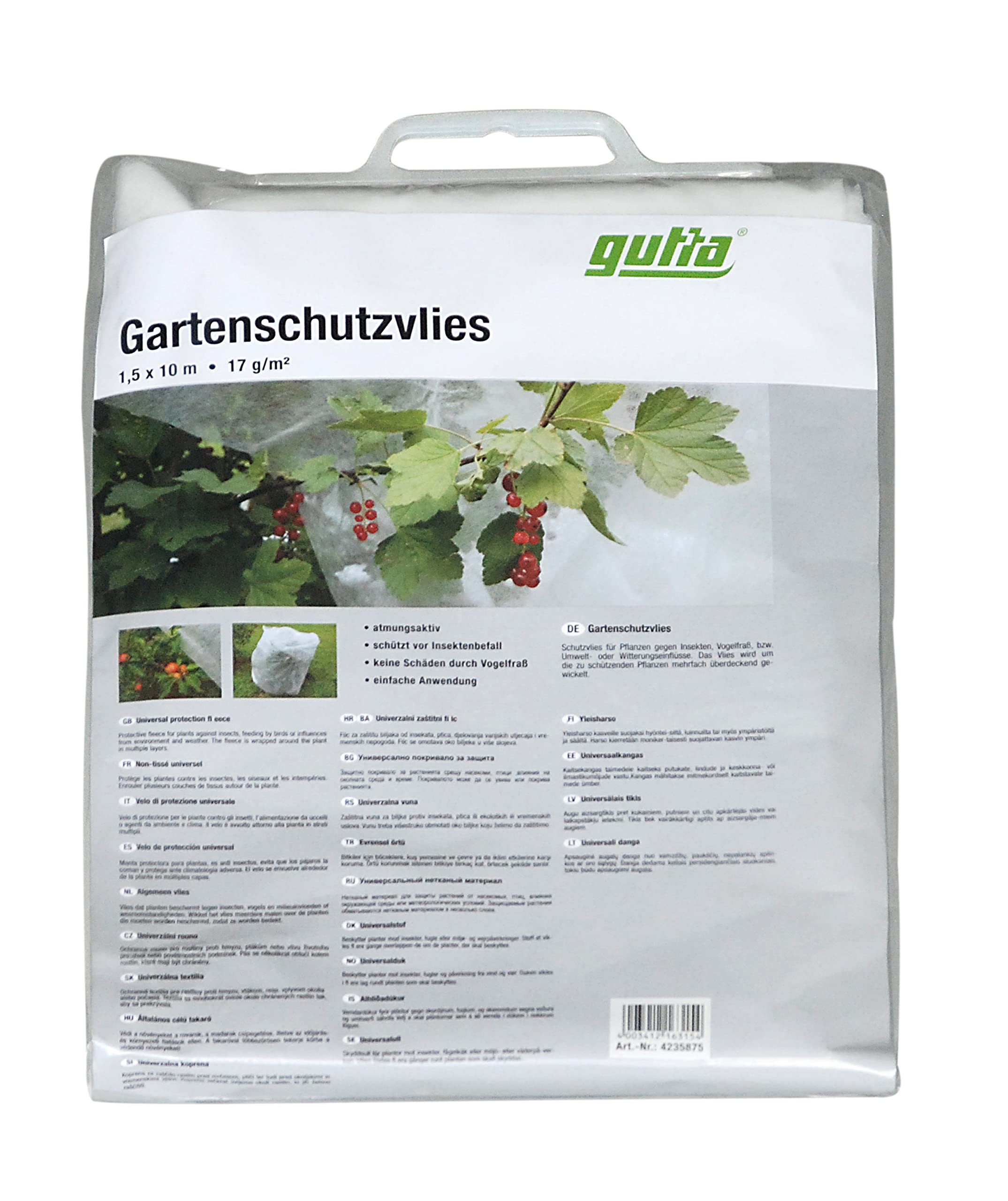 Gutta 4235875 Włóknina Ochronna do Ogrodu, Biały, 10 m x 1,5 m