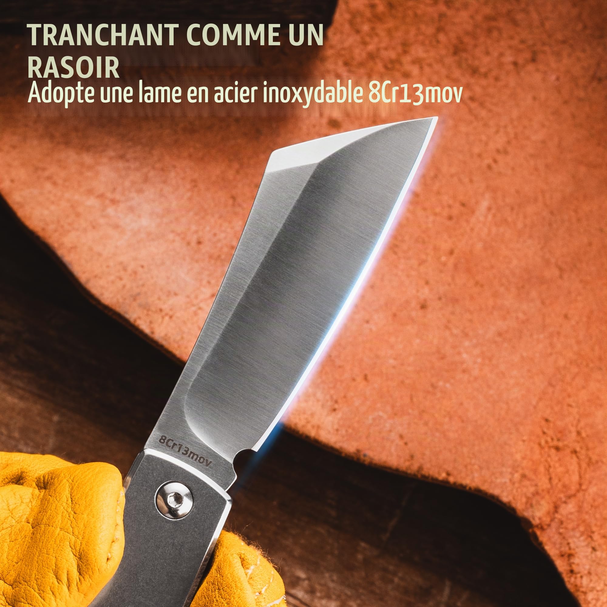 KeyUnity KK03L petit couteau pliant couteau à lame fixe, couteau de poche EDC en acier inoxydable pour hommes et femmes