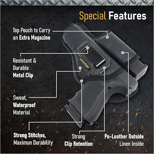 Miniatura 10 de IWB - Funda para pistola con bolsa Mag. Fundas de cuero ecológico para Beretta 92FS, FN 5.7, Canik TP9 SFX, RGR 57, SIG P320 X5, Beretta APX Target,
