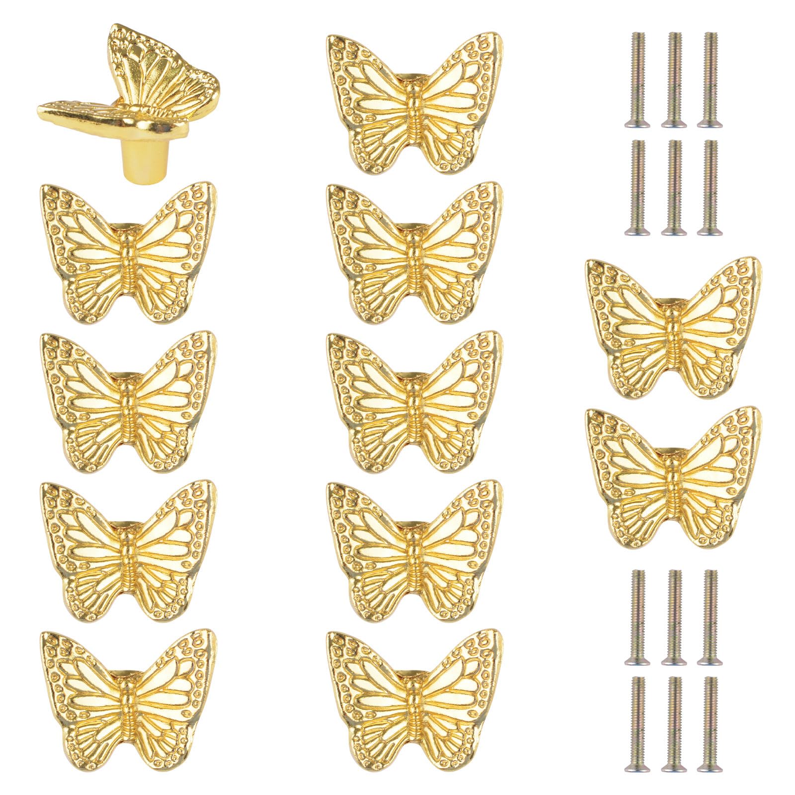 UFURMATE 12Pcs Drawer Knob Zinc Alloy Pulls Knobs Antique Pull Handles Single Hole Furniture Cabinet Knobs with Screws for Drawer Cupboard (Gold Butterfly)