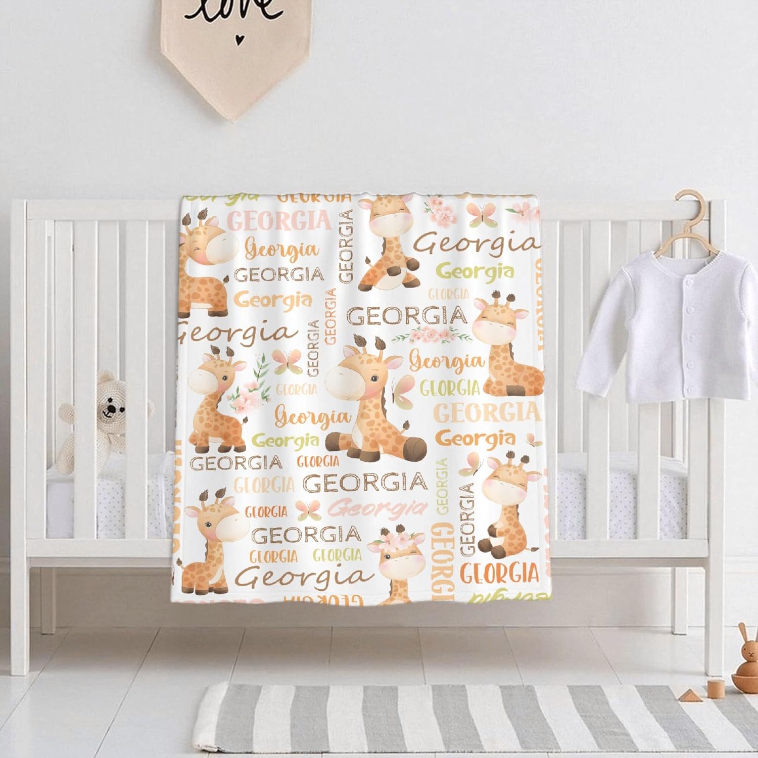 Personalized Baby Blanket with Name for Girls Boys - Custom Giraffe Soft Flannel Throw for Newborn, Infant, Toddler - Nursery Kids Gift for Birthday, Baby Shower