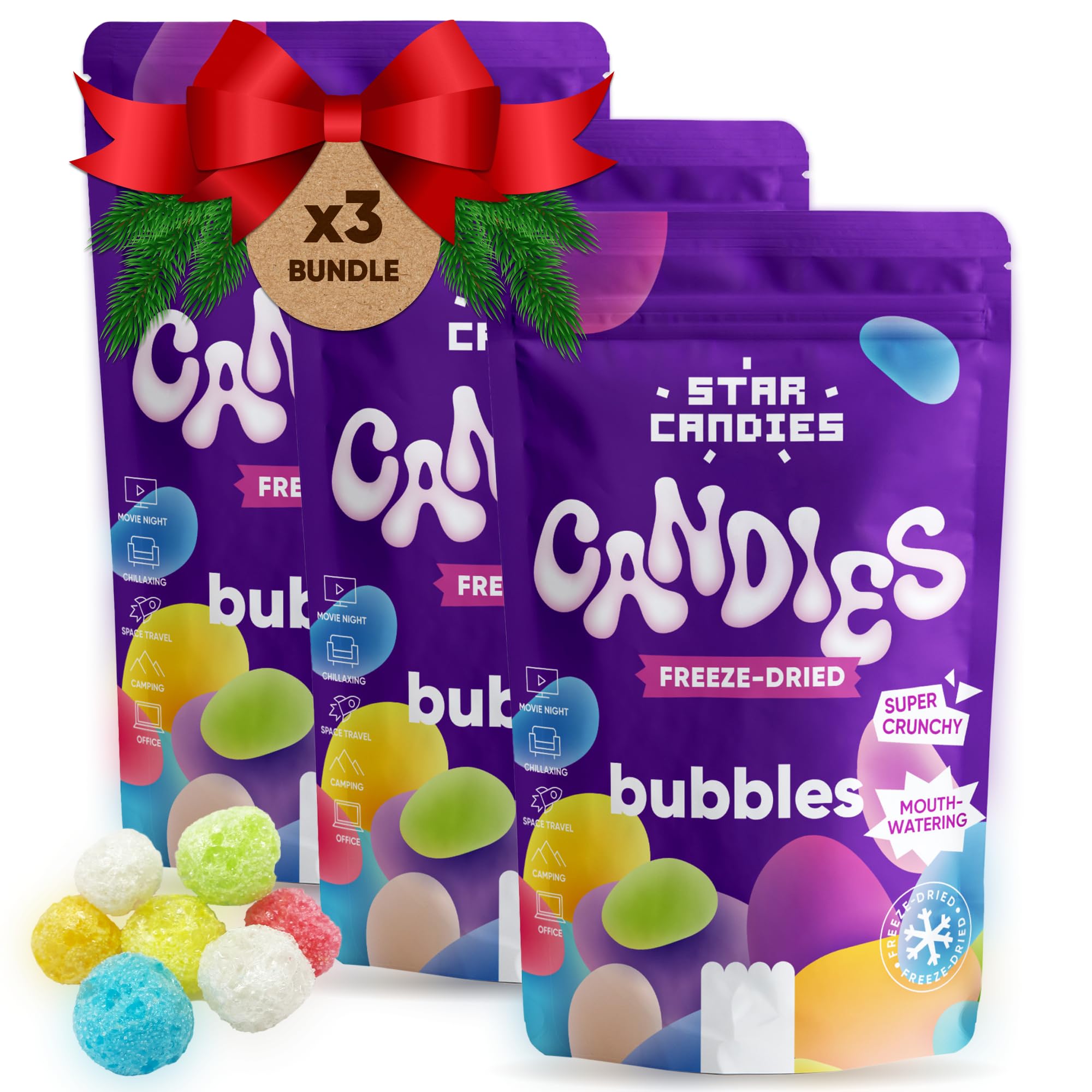 Star Candies Gefriergetrocknete Blasenbonbons | Gefriergetrocknete Amerikanische Süßigkeiten | Gefriergetrocknetes Dessert Geburtstagsfeiern | Astronauten-Snack | Freeze Dried Candy (60 g, 3 pack)