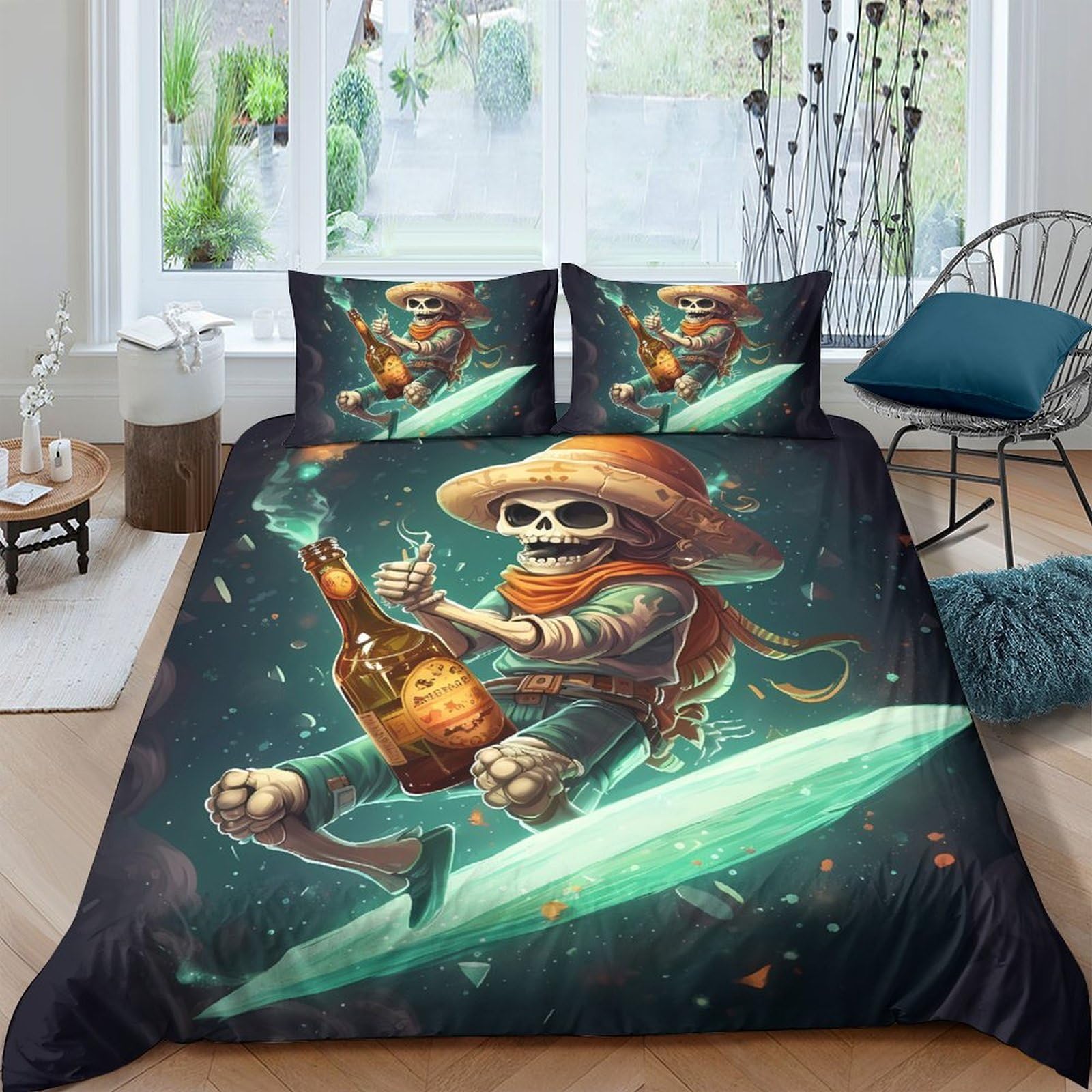 Ctjqhvkz Style-5 3D Printed Skeleton Guitar Fitted Sheet Microfiber Soft Breathable Pirate Skull Bed Cover For Bedroom Dorm Decor Single（135X200cm）
