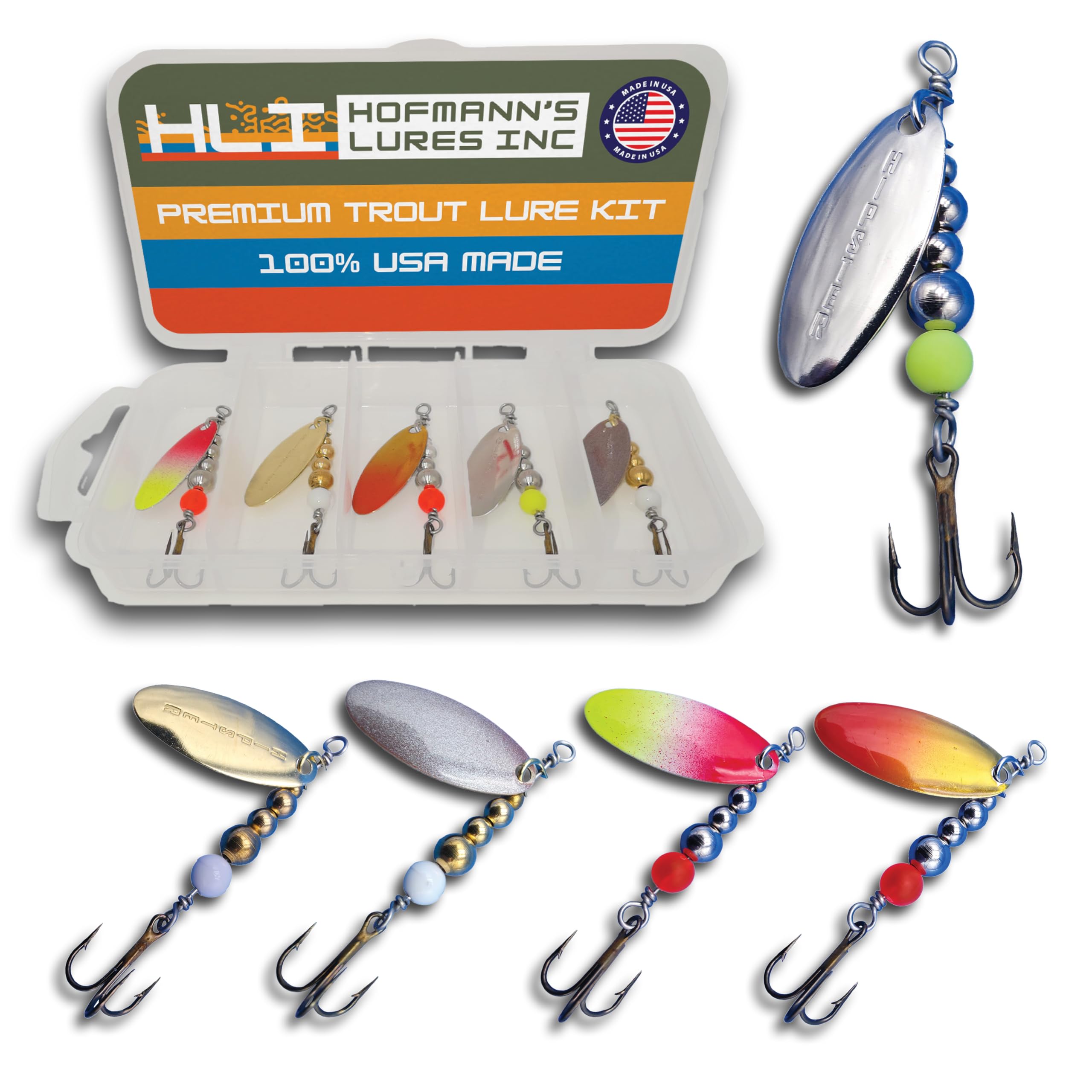 Hipster Pro Pack Trout Spinners - Proven Inline Spinner Baits, Premium Rooster Tail Fishing Lures for Trout and Salmon River Fishing, 100% USA Made by Hofmann's Lures (Classic Series)