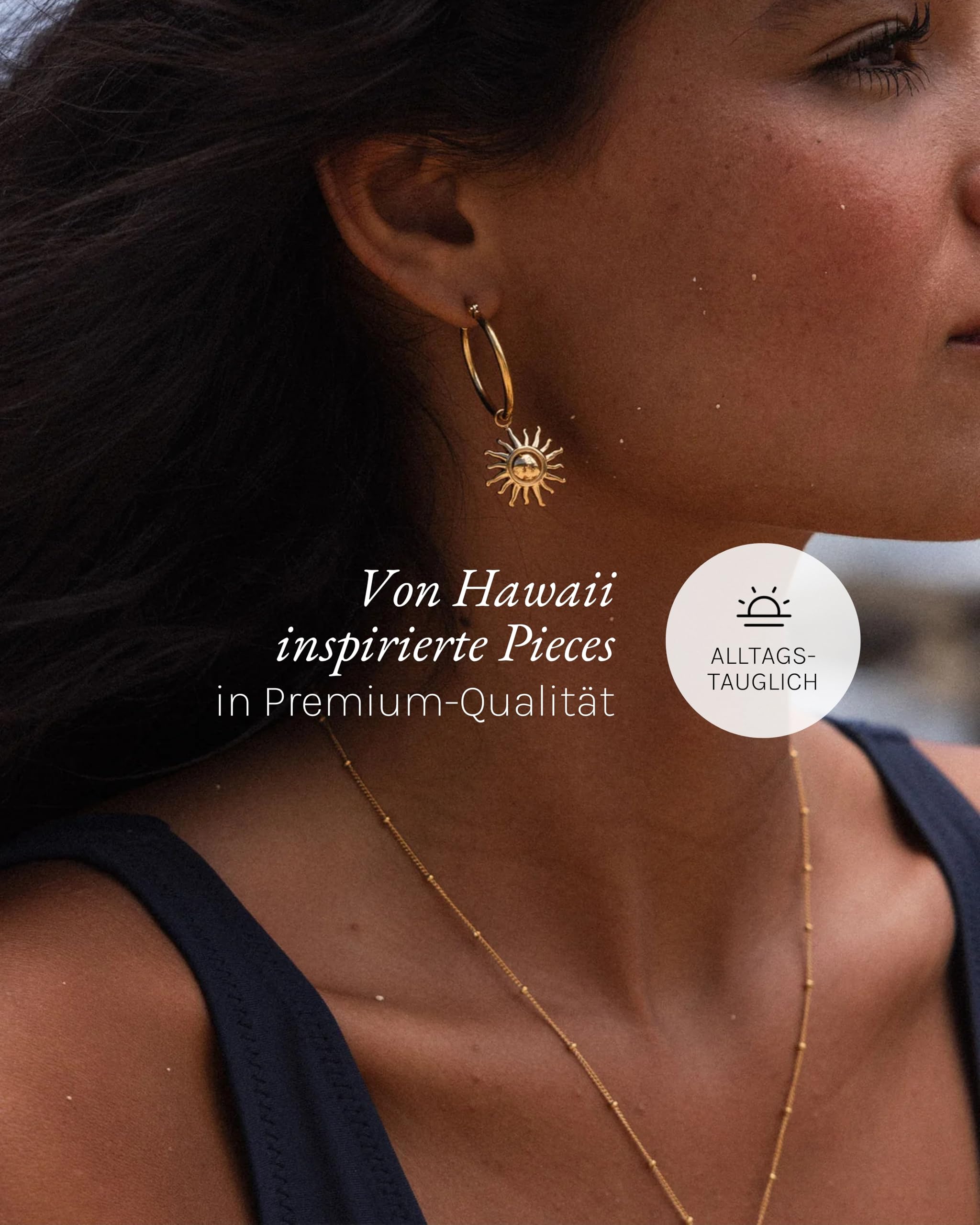 Purelei Inner Sun Bundle Kette & Ohrringe – Schmuck Set aus Kette Damen und Ohrring aus Edelstahl (14K vergoldet) – Verstellbare Länge – Hawaiianisch inspiriert & wasserfest