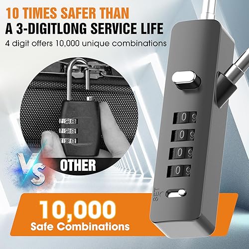 Miniatura 2 de MeBantoo Cerraduras de cable con combinación, cerraduras de cuerda de acero de 4 dígitos con código, cerraduras para casilleros con cables de 3