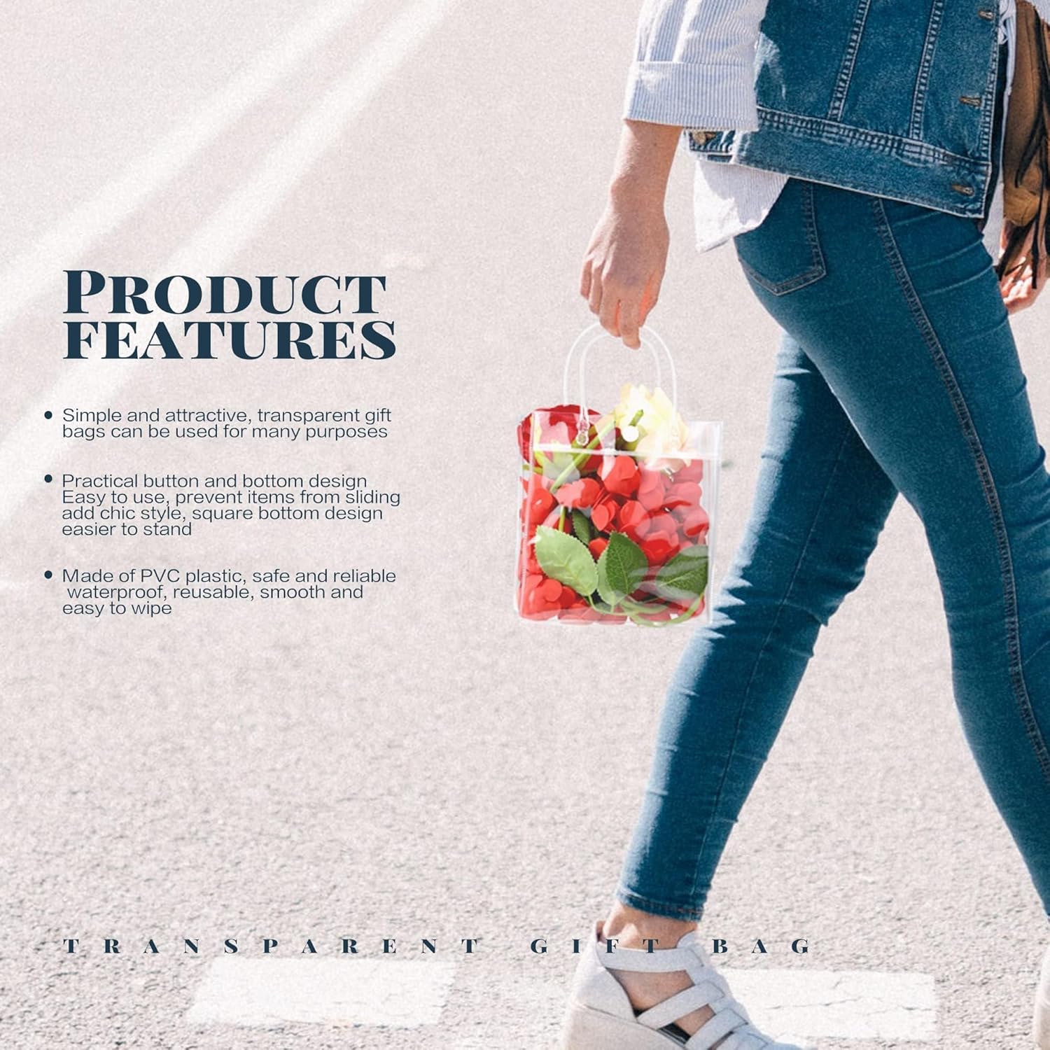 BadenBach 24 PCS Mini Clear Gift Bags with Handle,5.9" x 6.3" x 2.8",Small Transparent Plastic Gift Wrap Bags Bulk Reusable Clear Party Favor Goodie Bag for Boutique Wedding Birthday Valentine's Day - Image 5