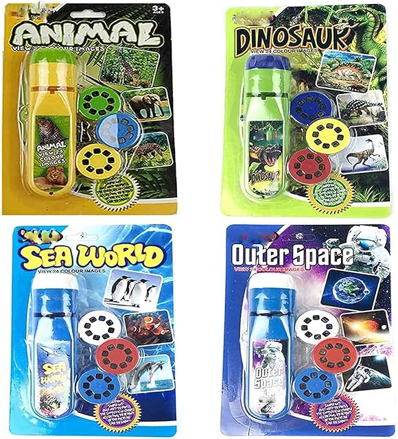 Projector Torch Projection Light, Kids Torch Projector Night Light Girls Xmas Gift, Animal Torches lamp Flashlight Educational Learning Bedtime Night Light for Children (4pcs)