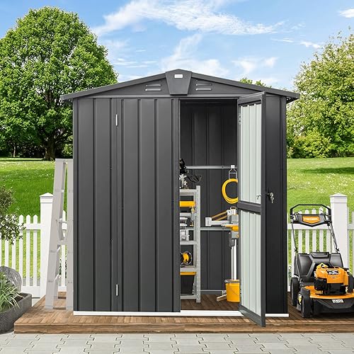 Domi - Cobertizo de almacenamiento al aire libre de 5.7 x 3 pies, cobertizo de jardín de metal para bicicleta, cubo de basura, herramientas,