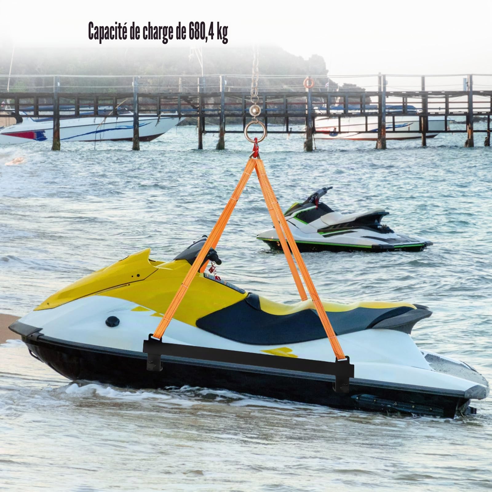 Garvee Sangle de Levage renforcée pour Jet Ski et embarcations – Support Acier Durable – Sécurité Professionnelle – Adaptée Petits Bateaux et PWC – Capacité 1500lb