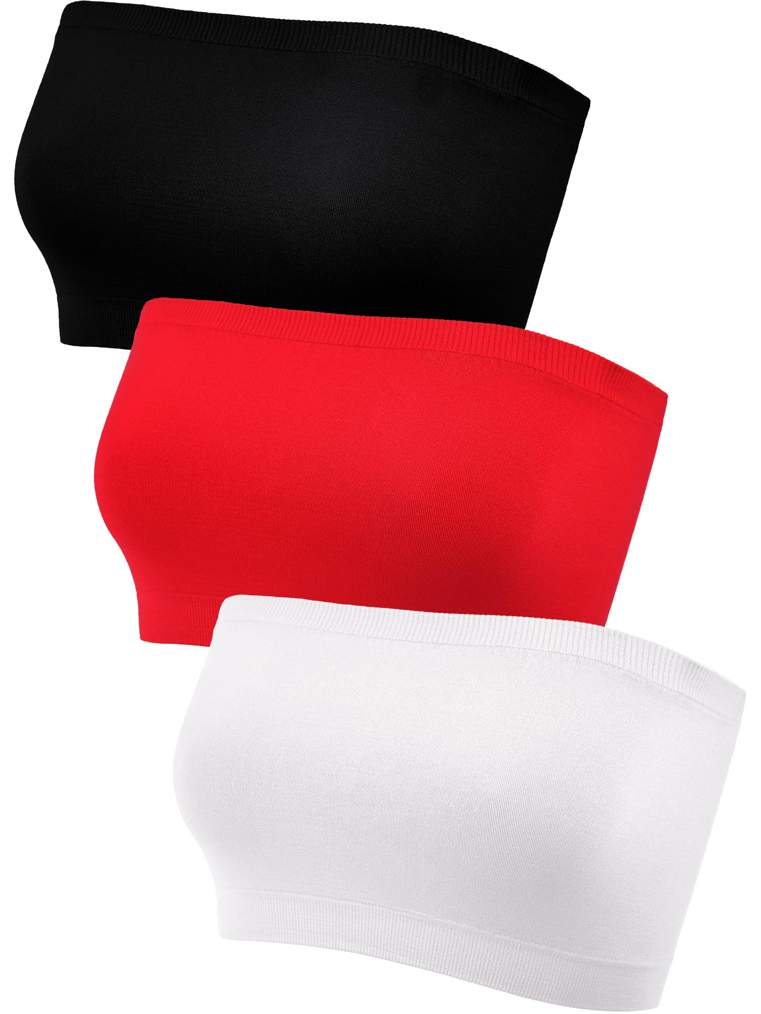 Strapless Bandeau Bra for Women Seamless Stretchy Non-Padded Bandeau Bra Multicolor 3 Pack