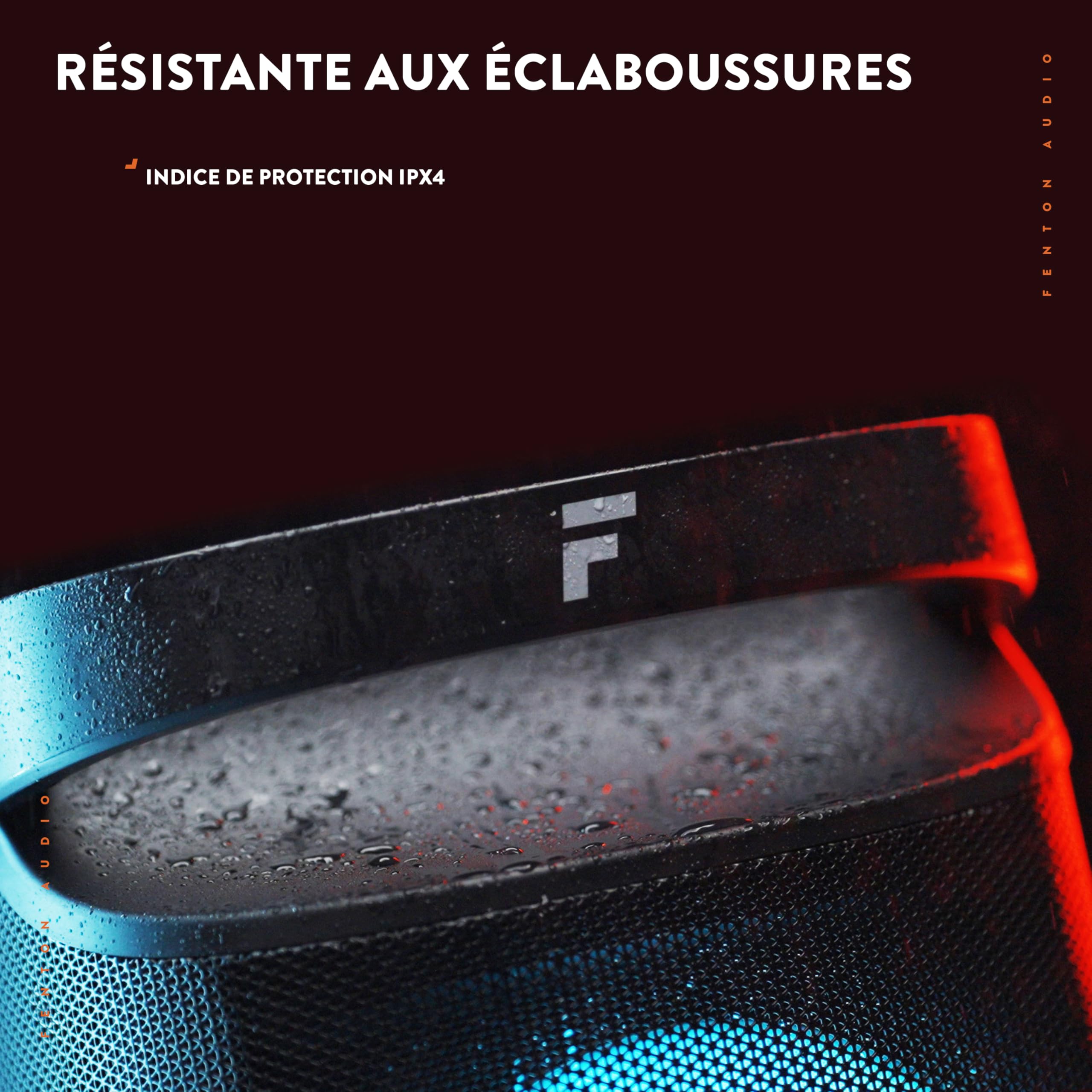 Fenton Pulse130 Enceinte de Soirée Lumineuse Bluetooth - 260 Watts, Batterie Longue Autonomie 12H, Résistance aux Éclaboussures IPX4, Idéale pour Toutes Vos Soirées en Intérieur ou Exterieur