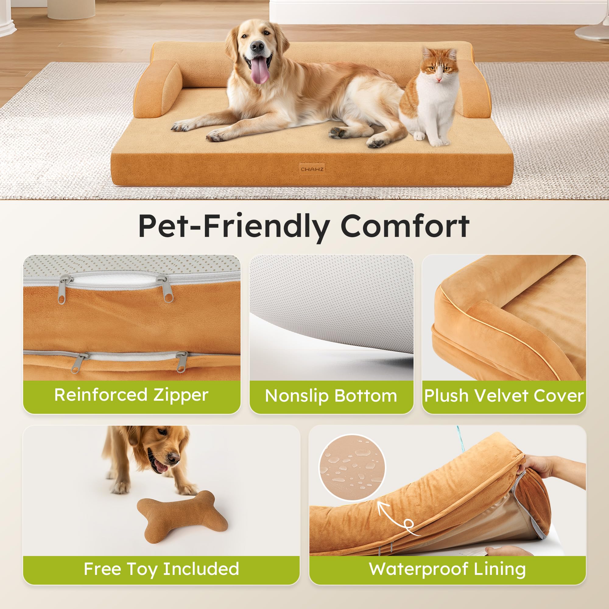 CWAWZ XL Plus - Cama ortopédica para perros, cama grande para perros de tamaño grande, camas de refrigeración para mascotas de doble cara con funda lavable de espuma viscoelástica, parte inferior