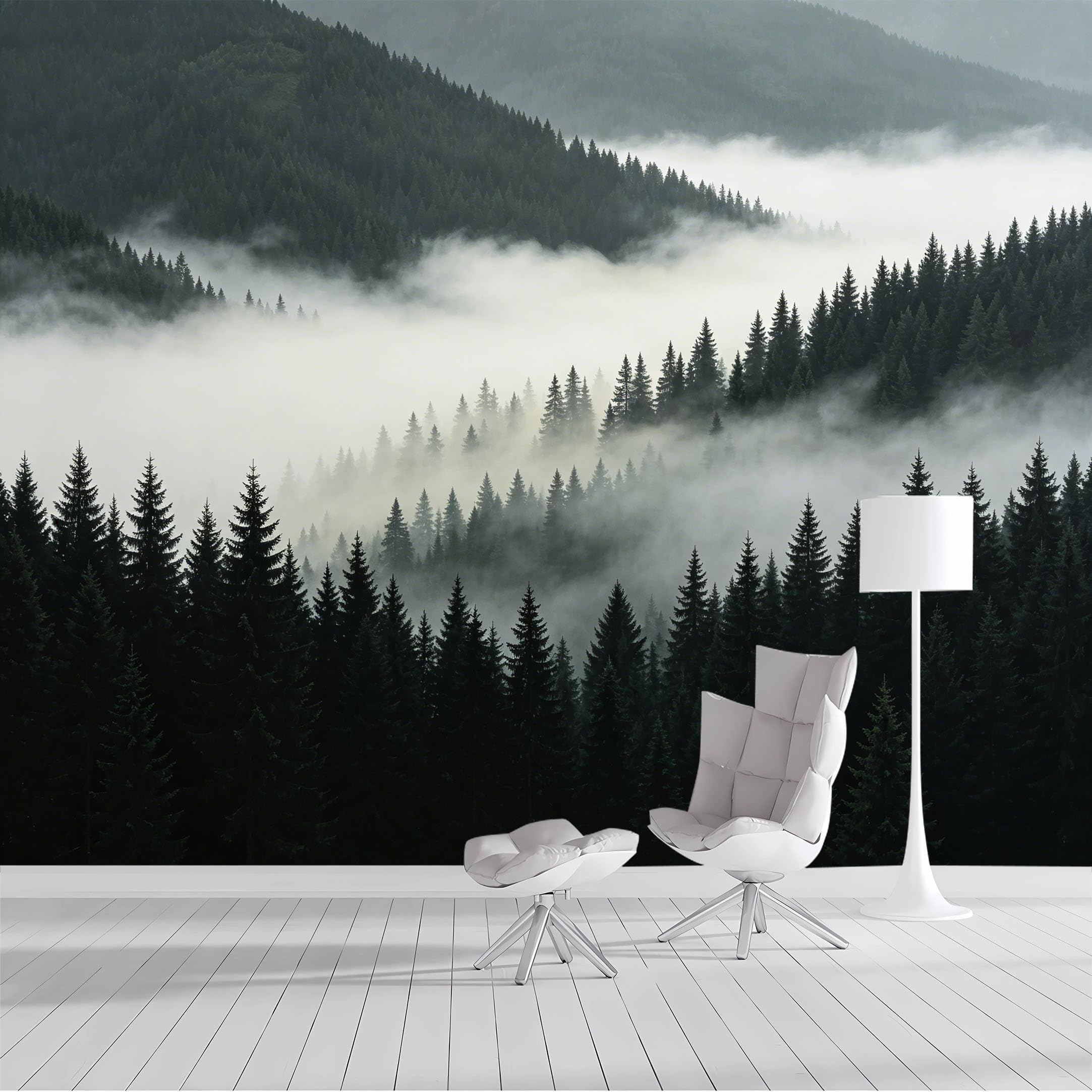Custom Size Wall Mural Misty Pine Forest Mountain Landscape Foggy Wilderness Nature Scenery SelfAdhesive Wall Fabric Removable Peel and Stick Wallpaper for Living Room Bedroom Bathroom