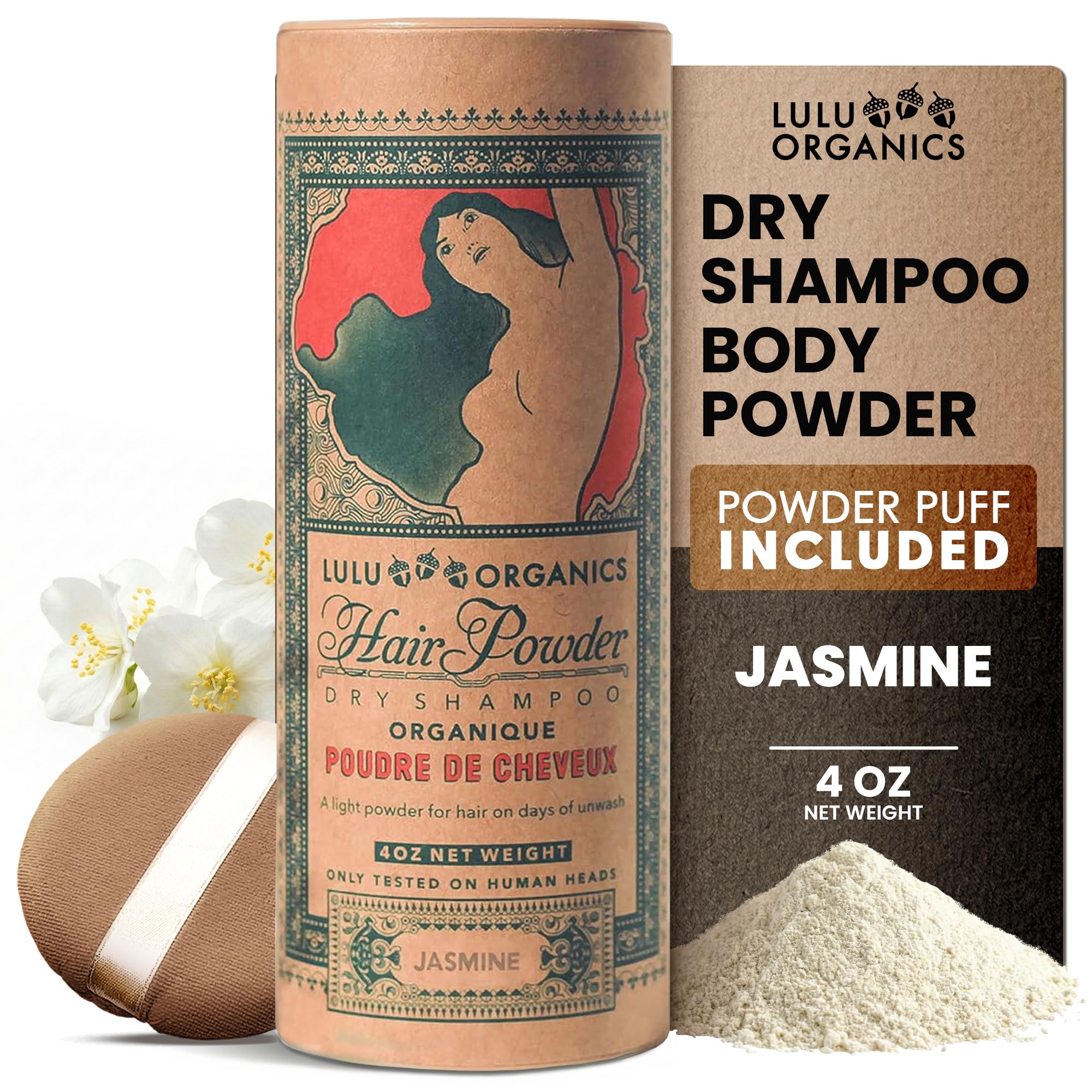 Lulu Organics Dry Shampoo Powder - Non-aerosol, Natural Dry Shampoo for Dark, Blonde or Oily Hair, Organic Body Powder, Paraben & Talc free No White