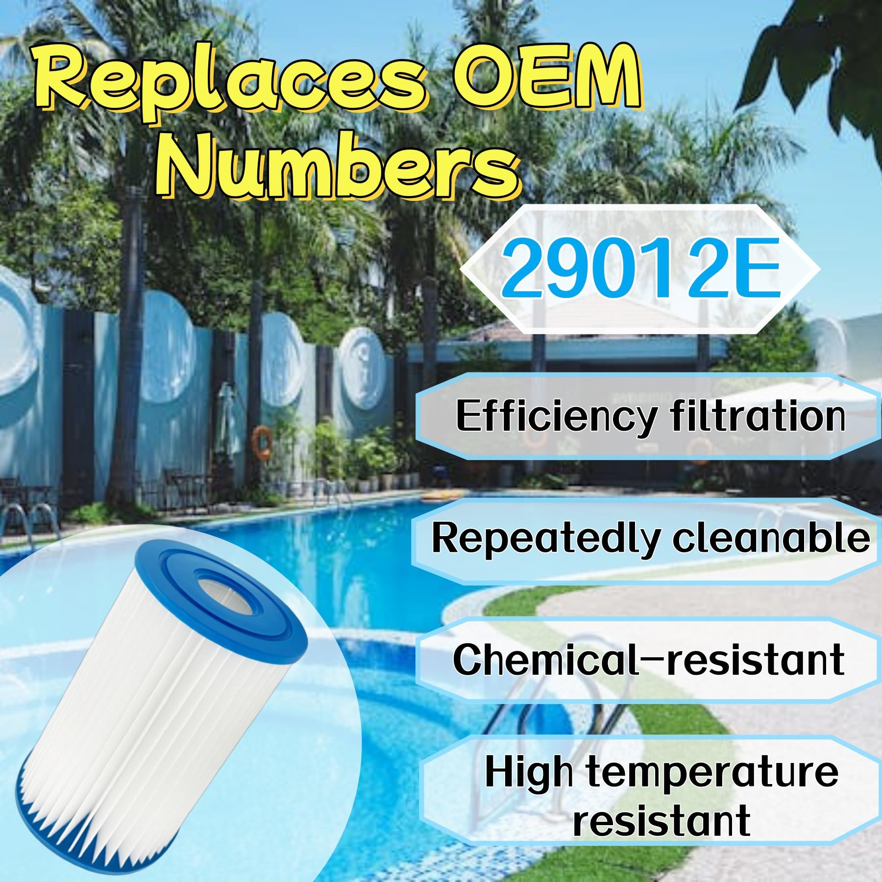 29012E Lot de 4 cartouches filtrantes pour spa et jacuzzi de type S2 Non compatible avec le type S1 Blanc