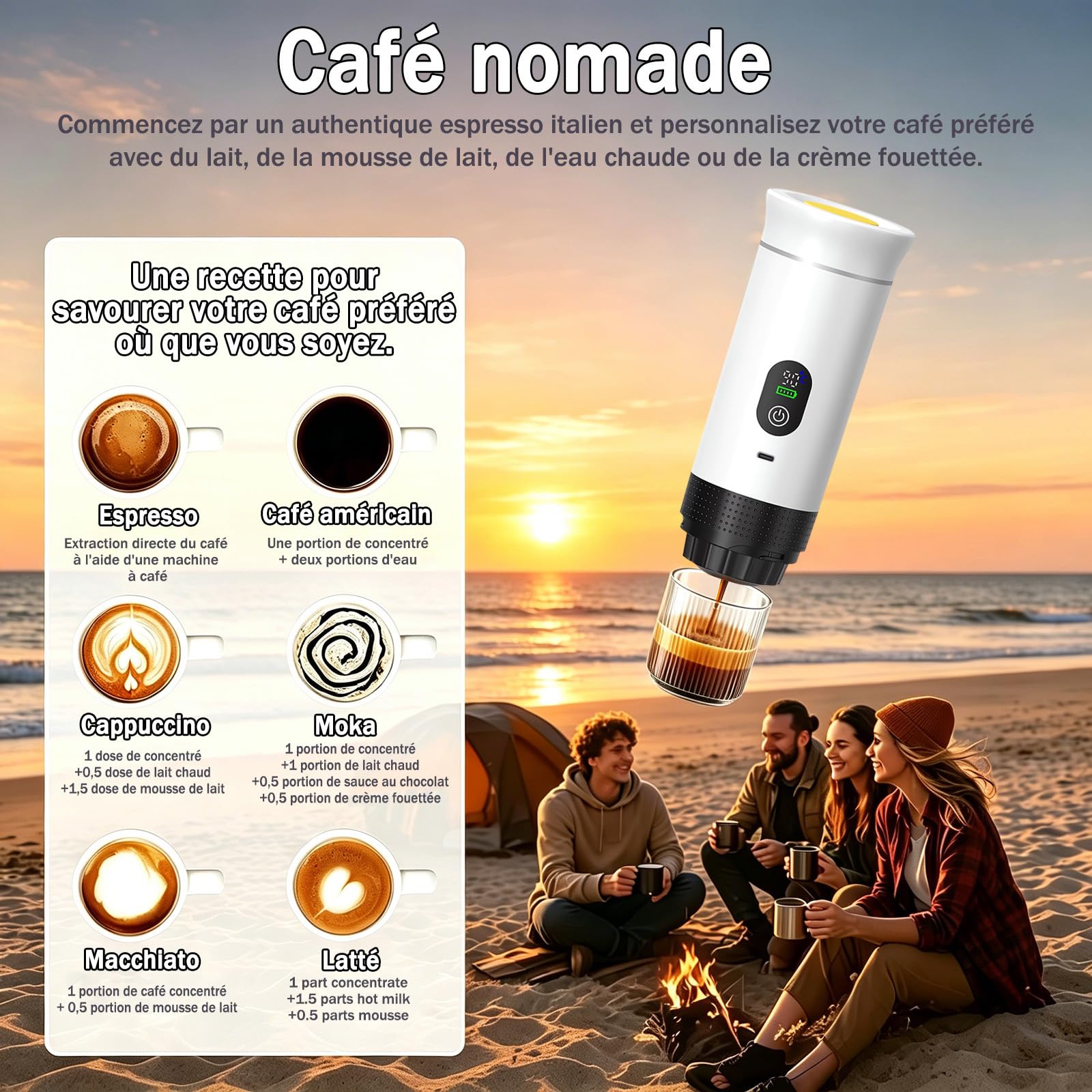Macchina per caffè portatile, adatta per casa, viaggi, campeggio, auto