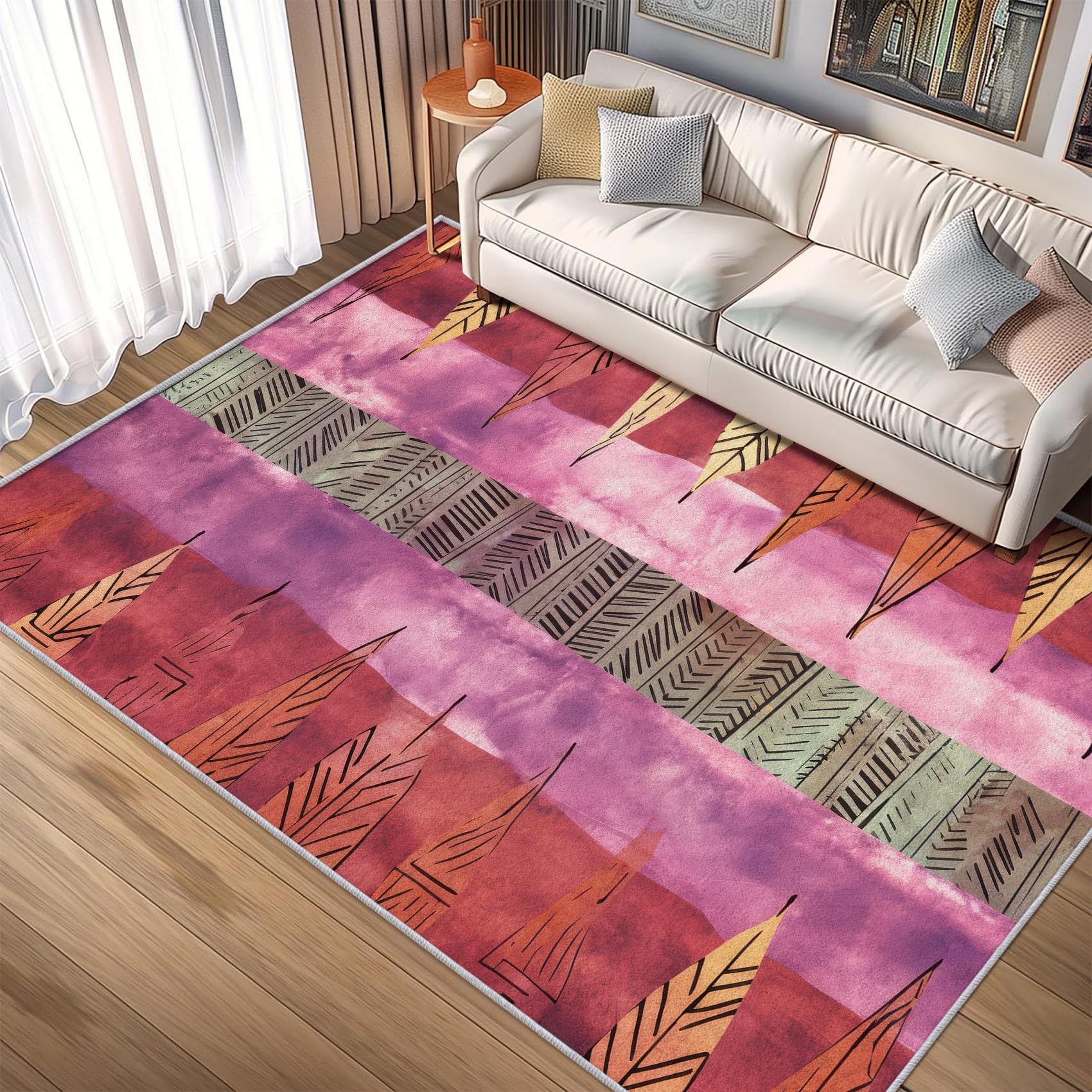 Bohemia Rug 4x4 Bedroom Abstract Leaf Ethnic Pattern Washable Area Rugs for Living Room Bohemia Home Decor Non