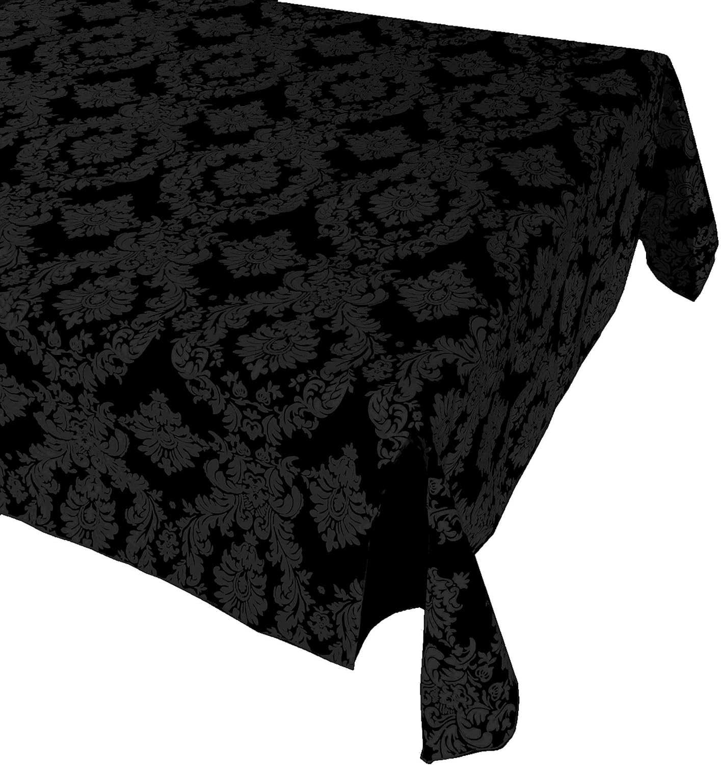 Zen Creative Designs Decorative Damask Polyester Taffeta Tablecloth/Events/Wedding/Party Decor/Floral Table Decor (58" x 126" Rectangle, Black Black)