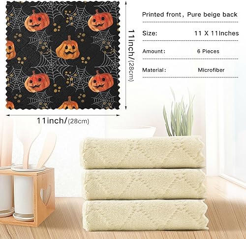Miniatura 3 de SUABO Juego de 8 paños de cocina de calabaza de Halloween, paquete de 6 paños de cocina de secado rápido, toallas de limpieza absorbentes para