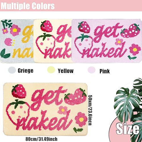 Miniatura 6 de Enhopty Alfombra de baño Get Naked con diseño de flor de fresa, divertida y bonita, antideslizante, de microfibra, absorbente, para el hogar,