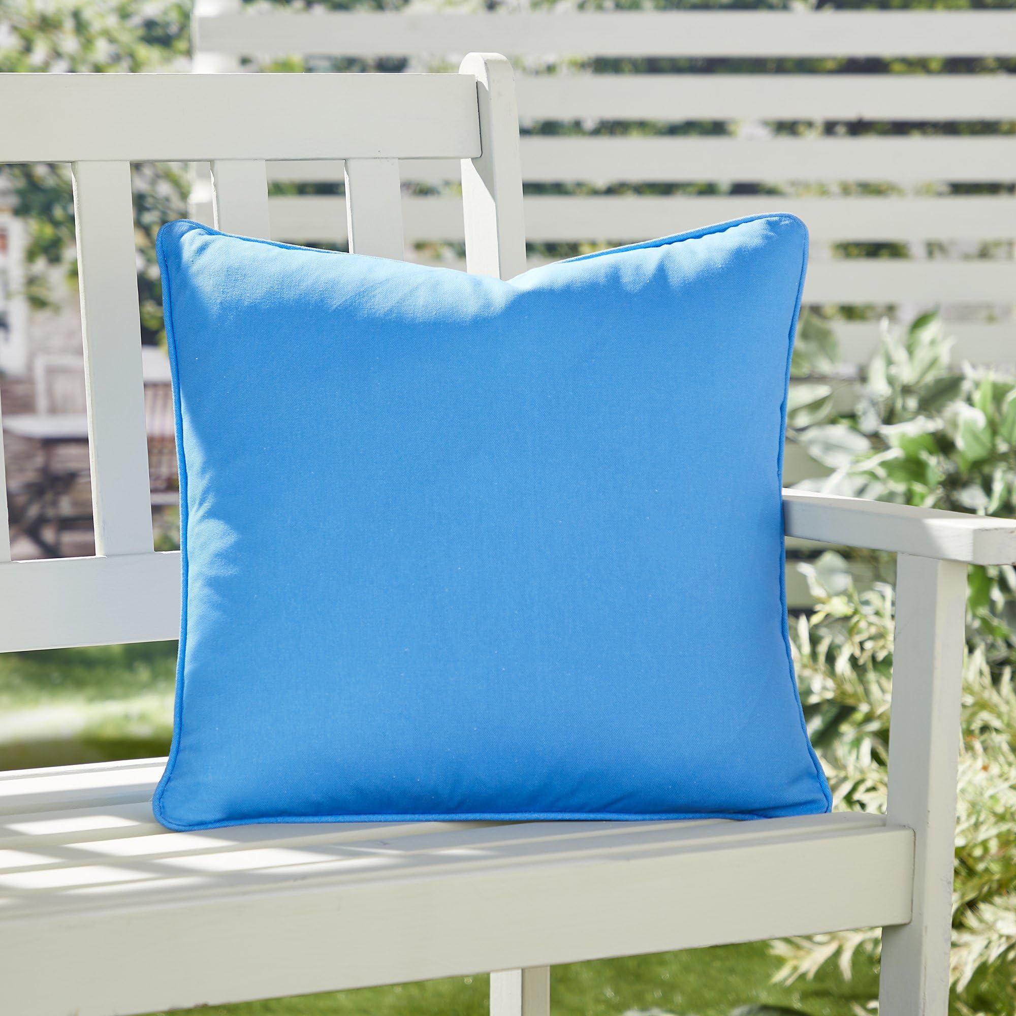 Fusion Blue Outdoor Cushion – Plain 43X43cm Garden Pillow – Uv & Water Resistant – 100% Cotton With Filling – Piped Edge – Durable Decorative Cushion For Patio, Bench Or Outdoor Seating