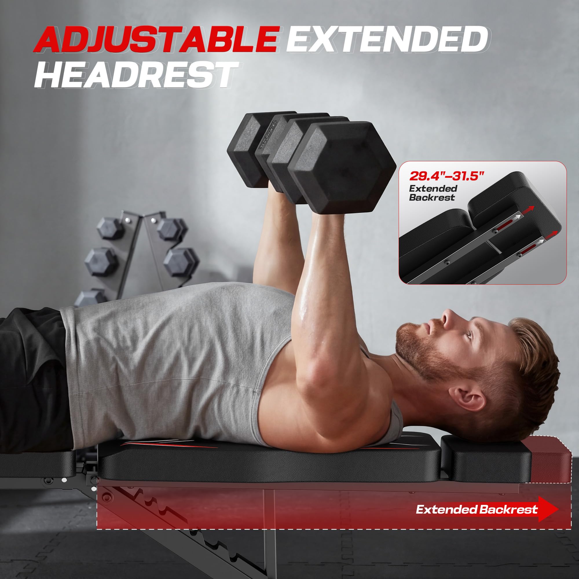 Adjustable Weight Bench with Leg Extension and Curl, Preacher Curl Bench for Home Gym, Foldable Workout Bench, 800LBS Full Body Strength Training, 10-Position Incline Decline Bench Press