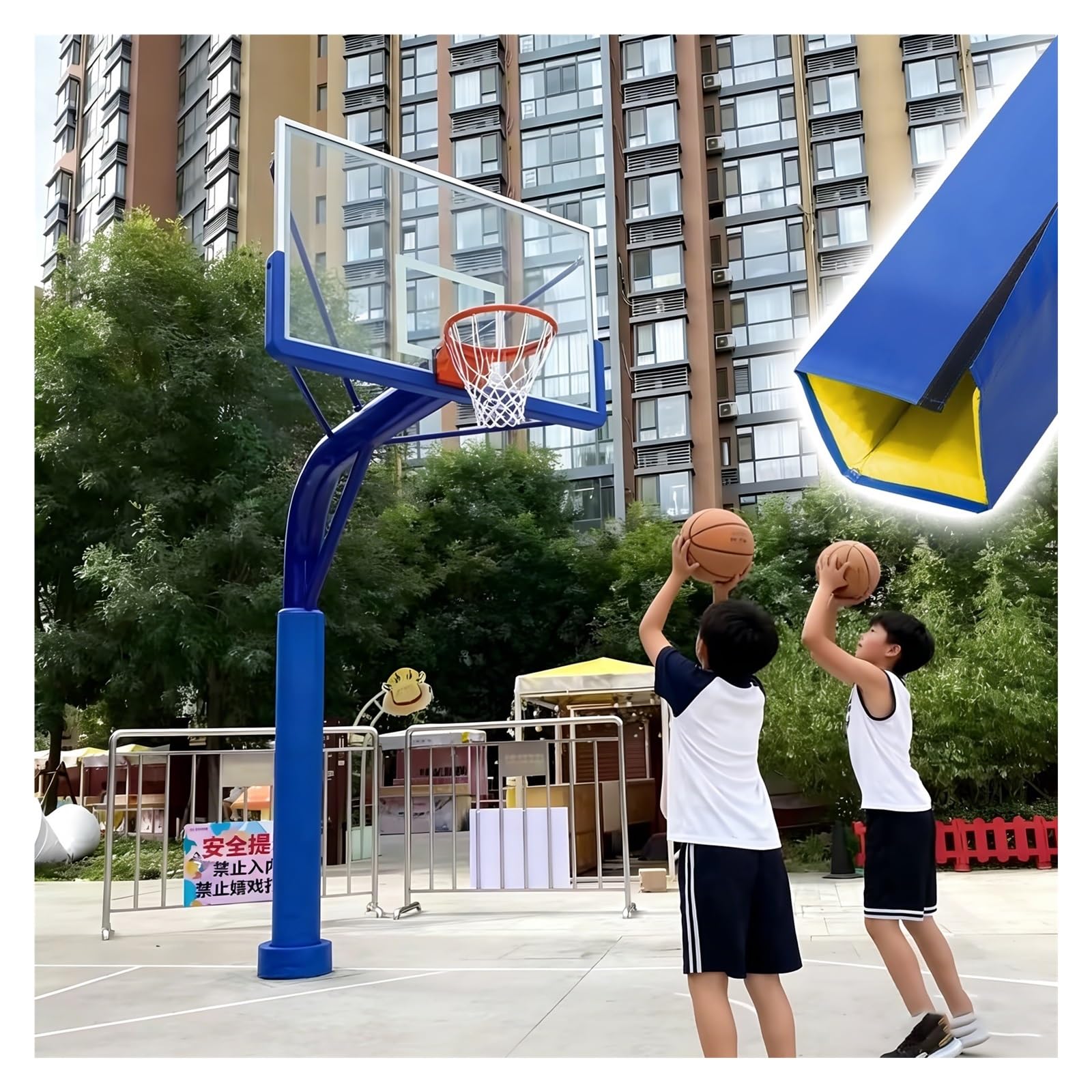 Coussin de protection carré pour panier de basket autocollant et résistant aux intempéries