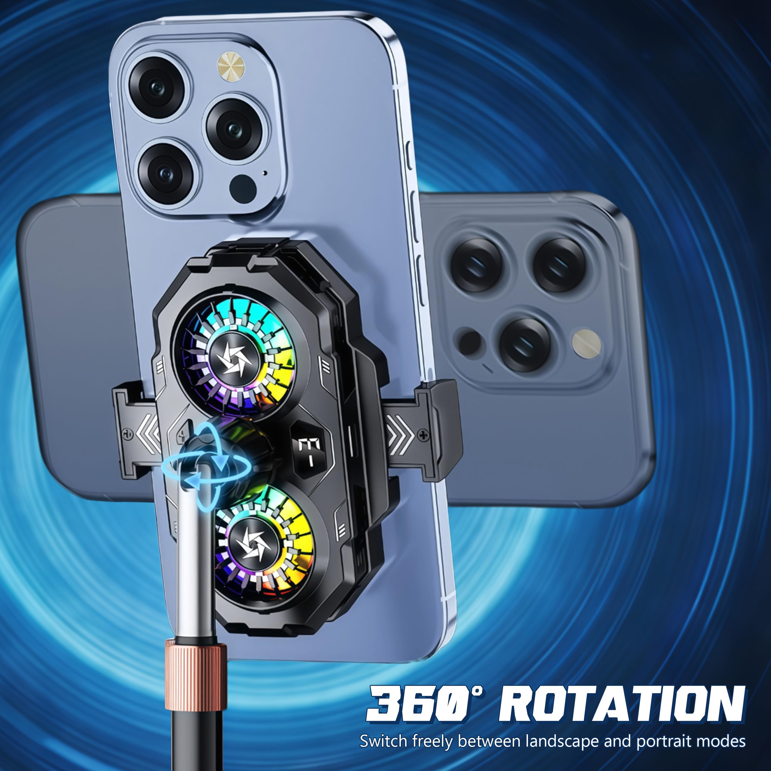 Handy Kühler mit Ständer, Doppelkern Phone Cooler mit Digitalanzeige, 3 Einstellbare Stufen, Tragbarer Handy Kühlventilator, Universeller Handykühler