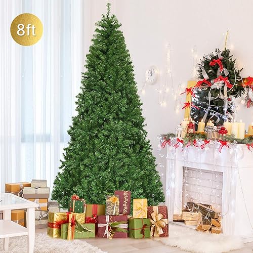 Miniatura 136 de Goplus - Árbol de Navidad artificial preiluminado de 9 pies, pino nevado articulado de PVC de alta calidad con base metálica y luces LED, decoración