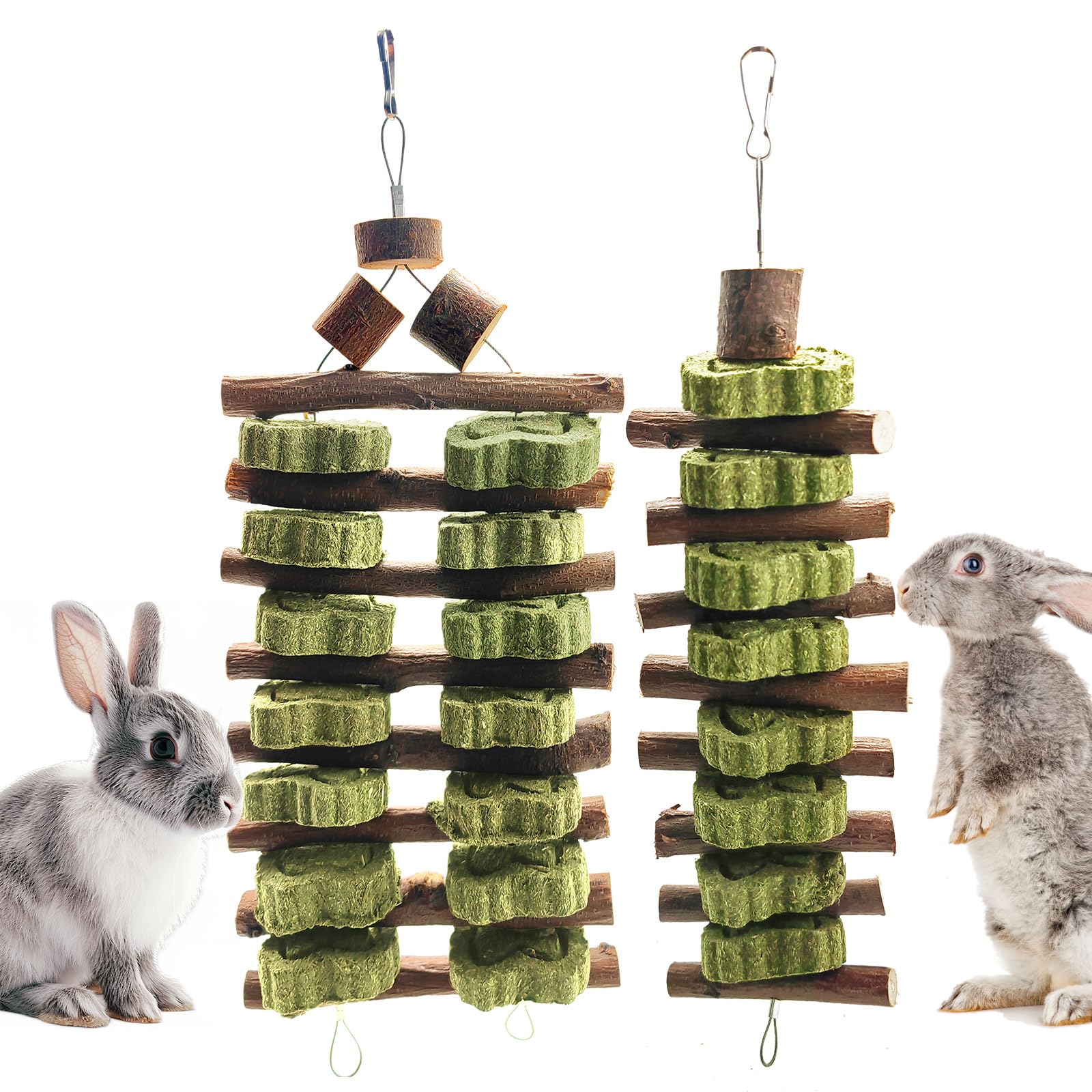 WDEFUN Natural Peach Wood Clover Cake Teeth Grinding Toy String - Rabbit Snack Chewing Toy, Safe and Durable Pet Teeth Grinding Rod, Caring for Dental