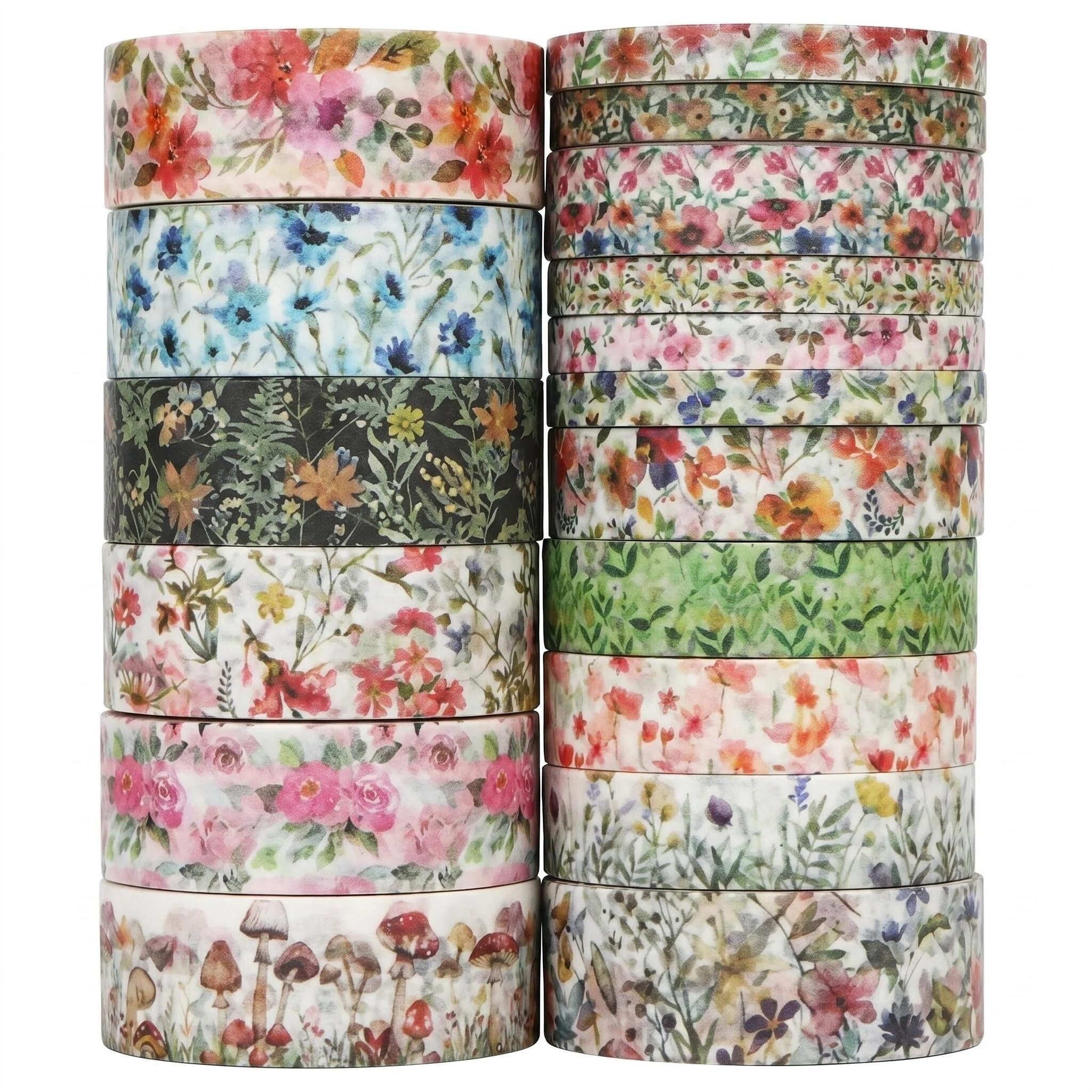18Rolls Washi Tape Set Floral Plants Decorative Masking Tape Flower Multi-Pattern Washi Tape for Scrapbooking Journaling Vintage Leaves Craft Tape for DIY Gift Wrapping Supplies Planner Decor (Floral)