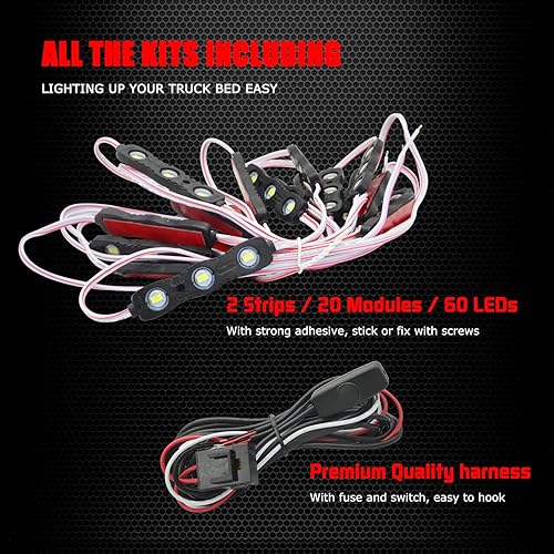 Miniatura 4 de Ampper Luz de roca LED blanca para pista de cama, kit de iluminación de cama de camioneta de 60 luces LED con fusible de interruptor para cama de