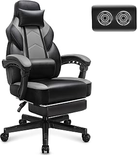 Meilocar Big & Tall Gaming Chair with Footrest, Massage Lumbar, 330lbs Capacity - Adjustable Height, 160° Recline, Grey
