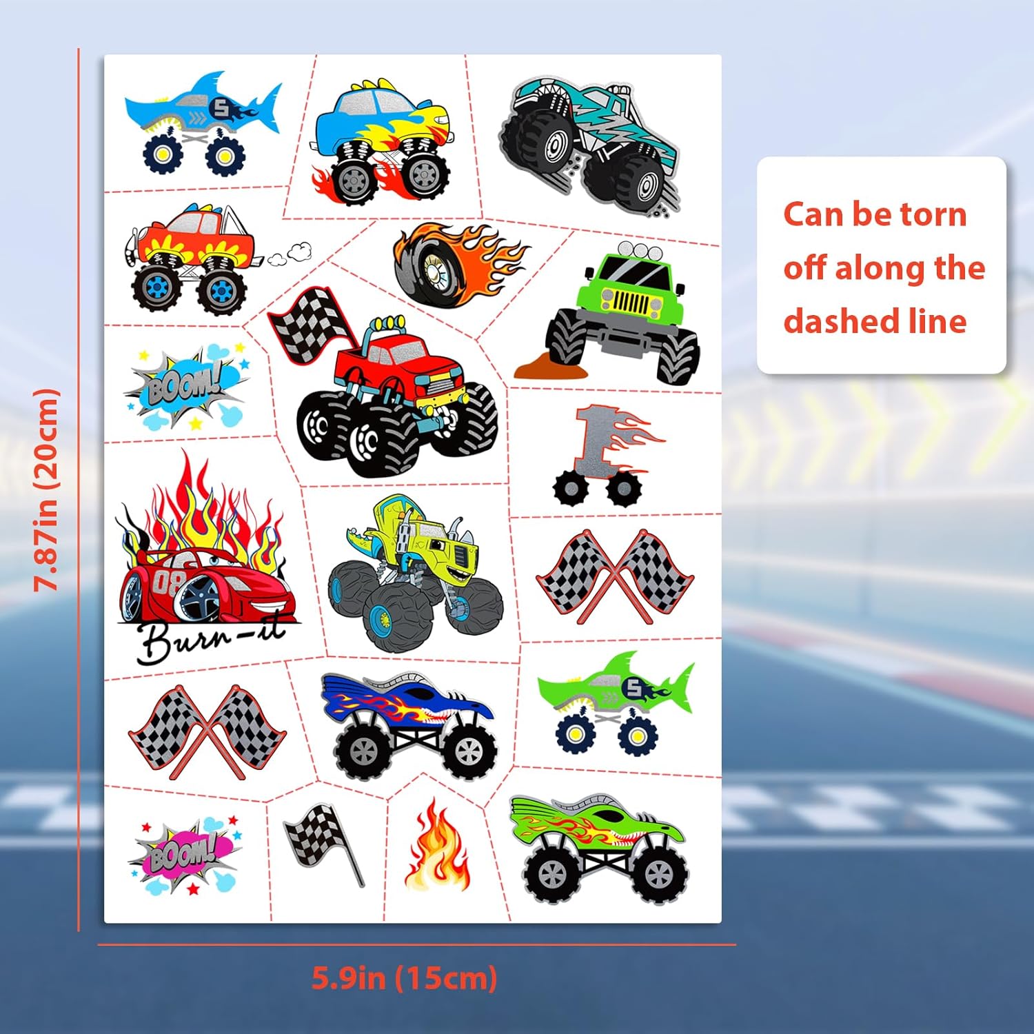 75 PCS Toddler Tattoos Hot Wheel Birthday Decorations Hot Wheel Party Favors, Kids Tattoos Temporary for Boys Monster Truck Racing Car Flag Fake Tattoos, Hot Wheel Cars Party Supplies