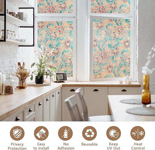 Miniatura 3 de NPET Película para ventana, vinilo extraíble no adhesivo, bloqueador solar anti-UV para el hogar (17.5 x 78.7 pulgadas) (3D)