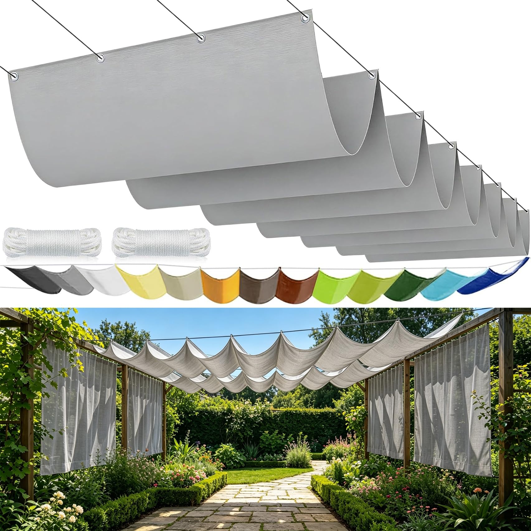 Voile d'ombrage rétractable gris clair 190x320 imperméable pour pergola