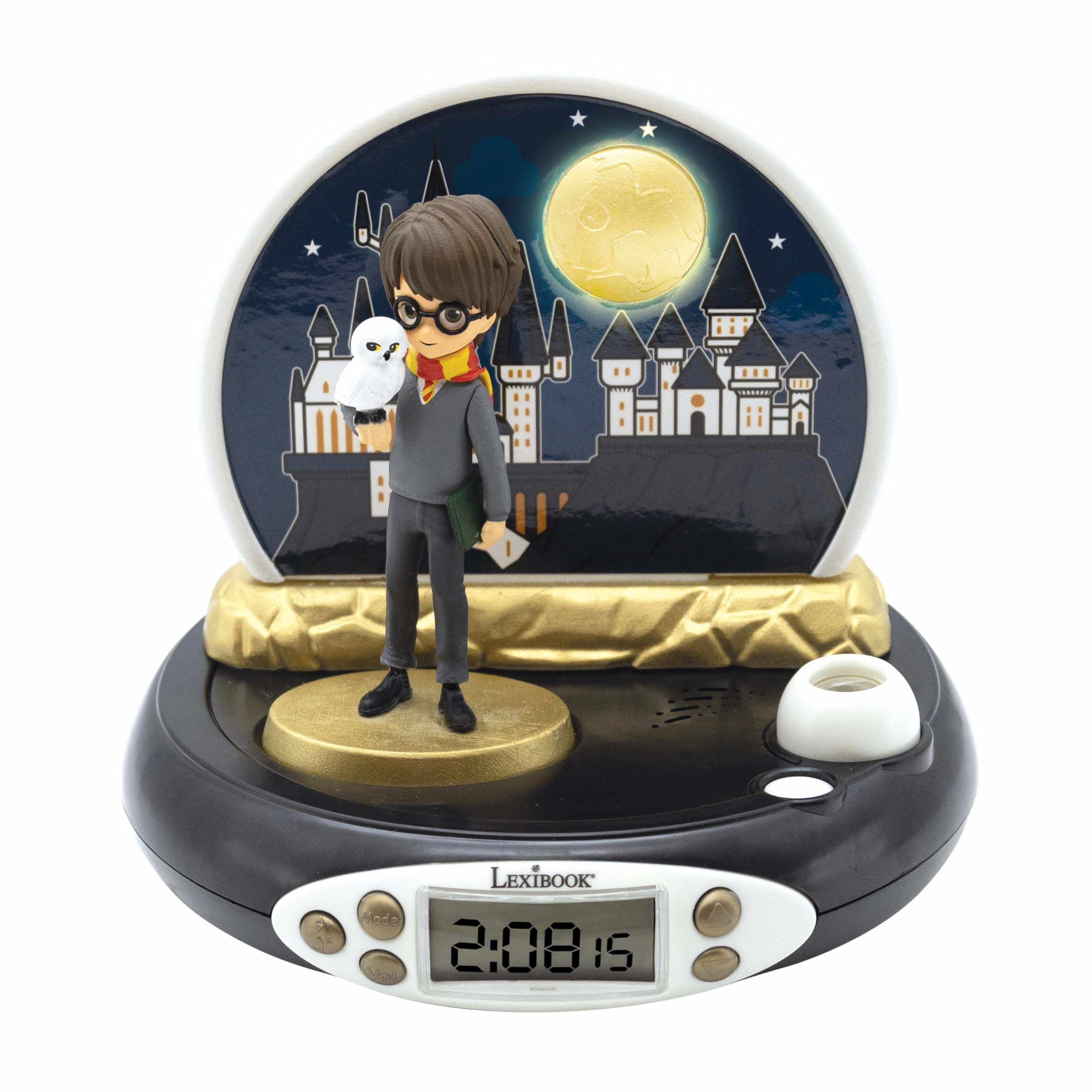 LEXIBOOK, Harry Potter, Projector Alarm Clock for kids, Nightlight and time projection to the ceiling, Sound Effects, Battery-powered, Black, RP500HPLXB