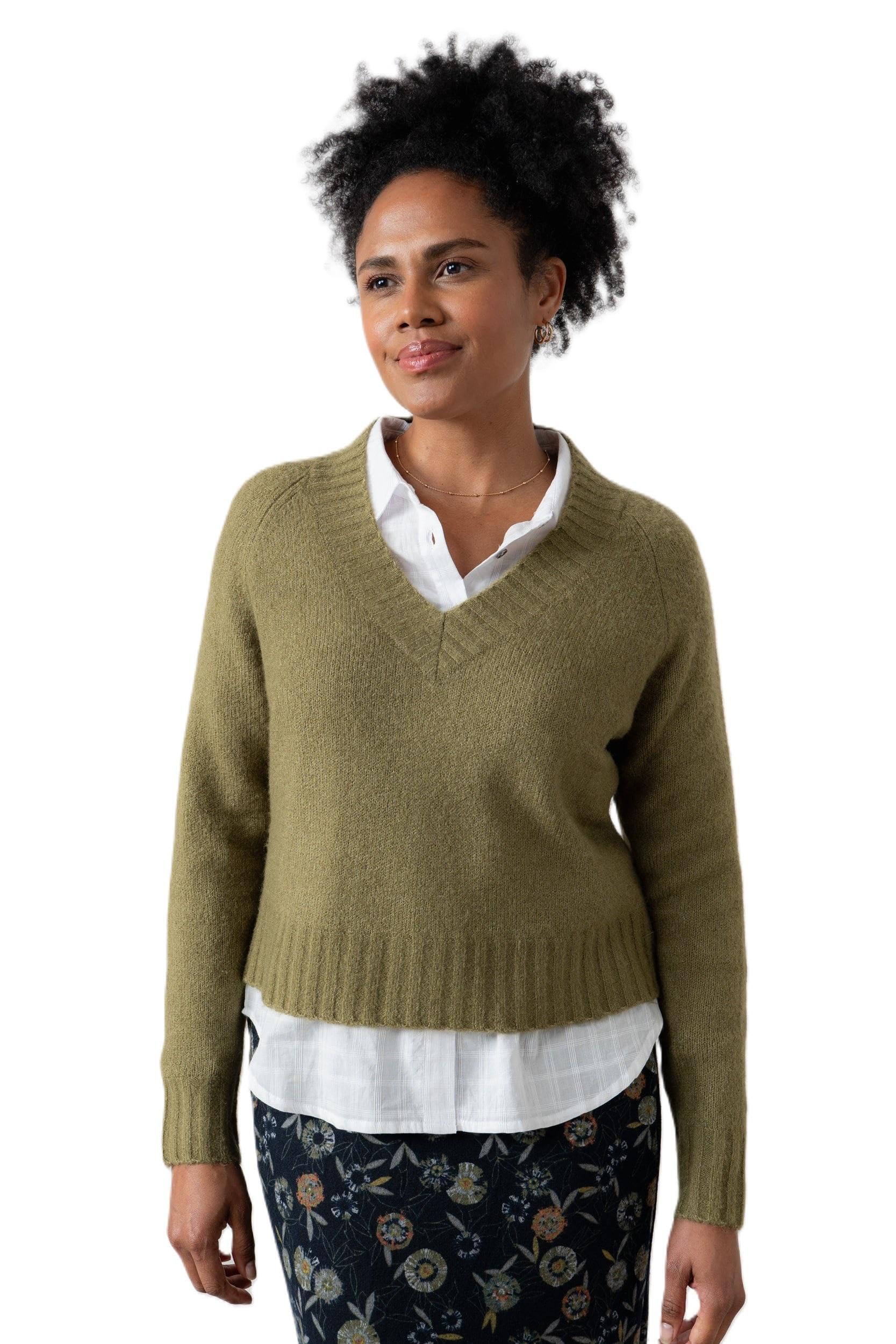 Lily & Me Woodchester V-Neck Boxy Knit Jumper - Moss - Size 10