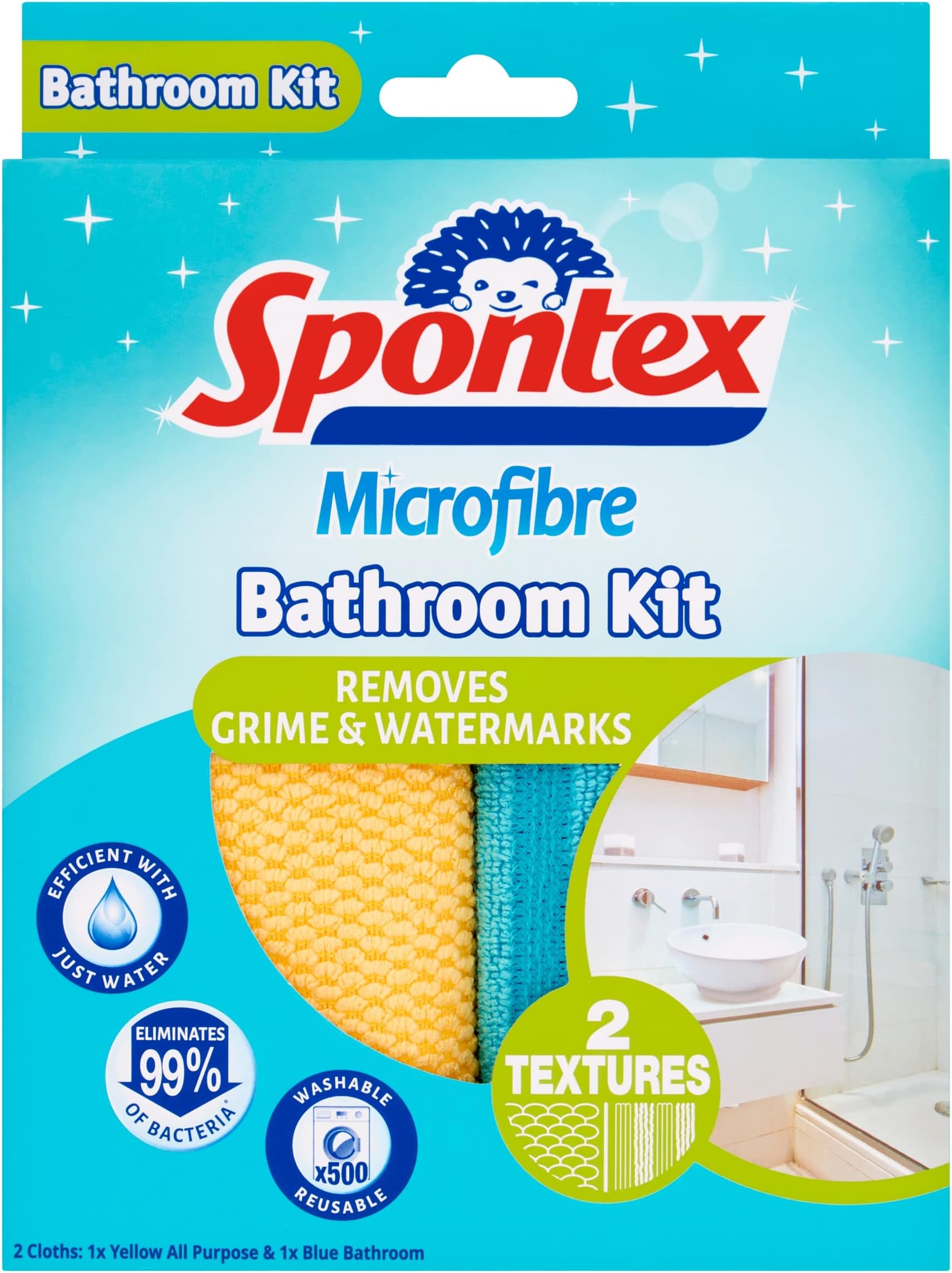 Microfibre Bathroom Kit | 2 Cloths | Removes Grime & Water Marks