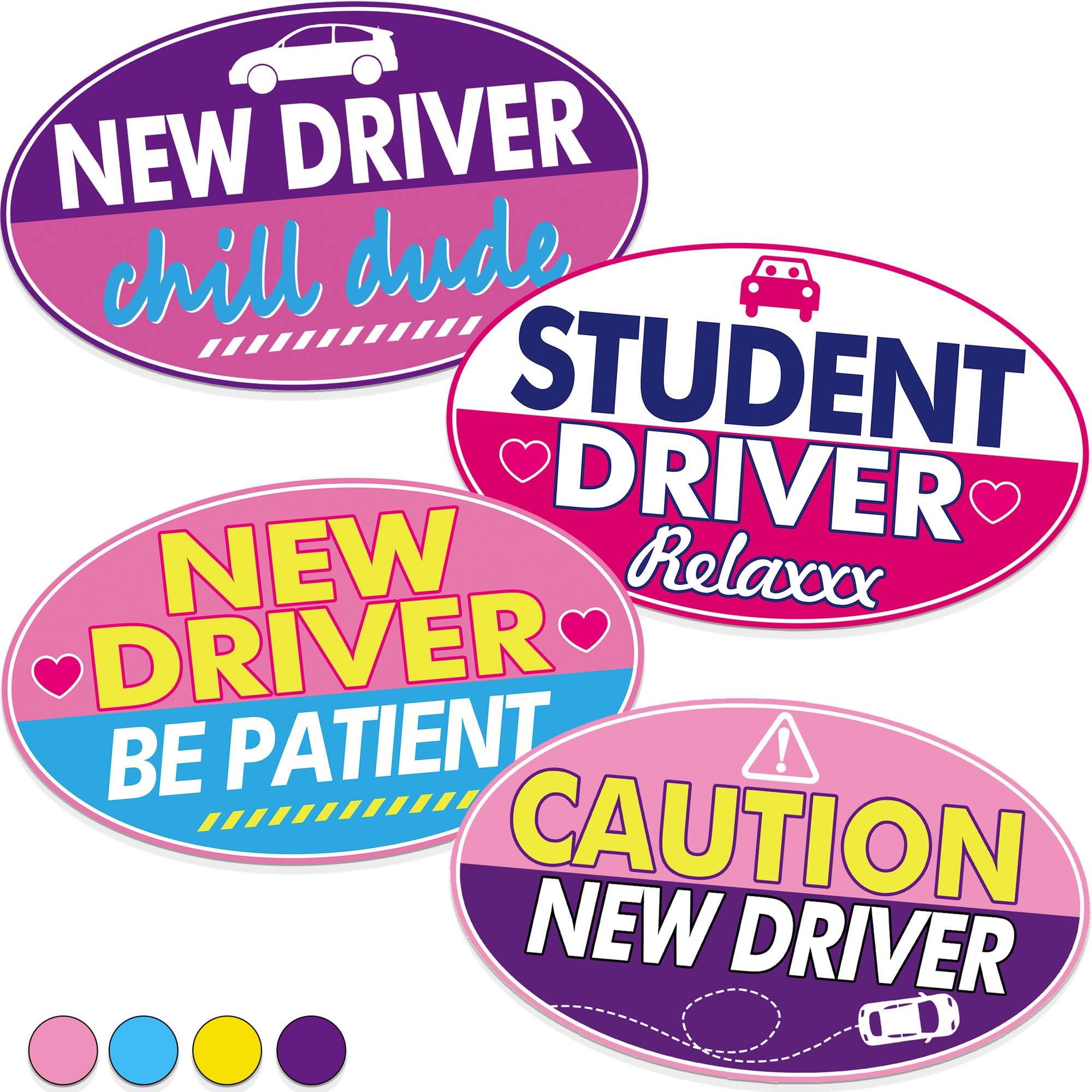4Pcs Funny Student Driver Magnets for Car, Pink Reflective Stickers